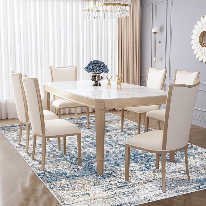 5x7 Area Rugs for Living Room, Washable Modern Abstract Large Area Rug Neutral Soft Non Slip Kids Rug Stain Resistant Indoor Carpet for Bedroom Nursery Dining Room Home Office(BlueWhite, 5'x7')