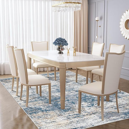 5x7 Area Rugs for Living Room, Washable Modern Abstract Large Area Rug Neutral Soft Non Slip Kids Rug Stain Resistant Indoor Carpet for Bedroom Nursery Dining Room Home Office(BlueWhite, 5'x7')