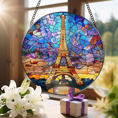 Eiffel Tower Sun Catcher, 8 Inch Stained Glass Suncatcher, Stained Glass Window Hanging, Eiffel Tower Indoor Decor, Idea Gift, Gift Exchange