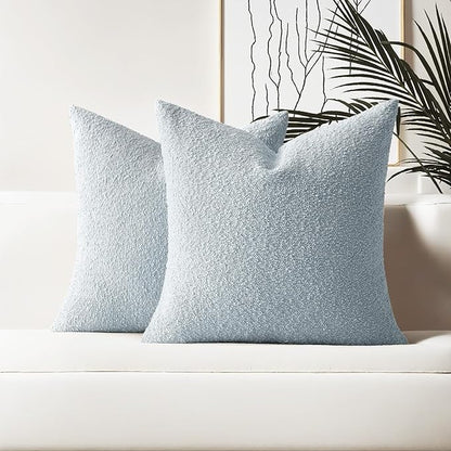 HAUSSY Set of 2 22x22 Decorative Throw Pillow Covers, Soft Cozy Textured Boucle Couch Cases, Home Decor for Couch Bed Living Room, Dusty Blue