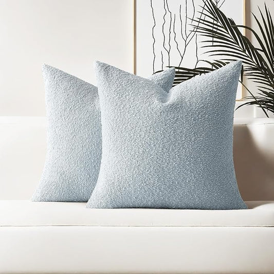 HAUSSY Set of 2 26x26 Decorative Throw Pillow Covers, Soft Cozy Euro Pillow Shams Textured Boucle, Home Decor for Couch Bed Living Room, Dusty Blue