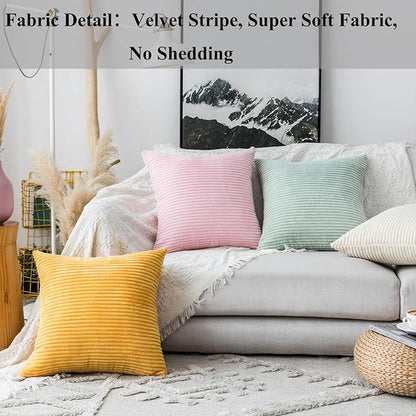 Home Brilliant Green Throw Pillow Cover 24x24 Set of 2 Euro Shams Super Soft Striped Velvet Large Cushion Cover for Living Room Sage Green Spring Decor, 24 x 24 inch, Mint