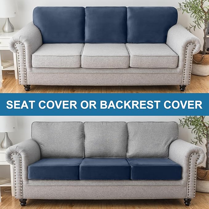 Couch Cover Stretch Velvet Sofa Cushion Cover 1-Piece - Elastic Washable Slipcover for Seat or Backrest, Couch Seat Covers for Sofas (Berlin Blue)
