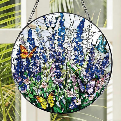 Rngmsi Stained Glass Window Hanging, 7.8″ Flower Sun Catchers with Hook Indoor Window Decor, Decorative Suncatchers Hanging Ornaments Home Garden Art Gift for Housewarming