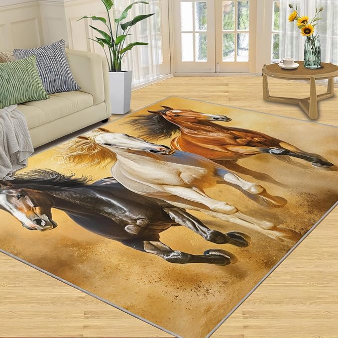 Horses 3x4 Area Rugs for Living Room Stouts Washable Rug Desert Landscape Rug Non Slip Low Pile Soft Area Rugs for Bedroom Bedside Dining Room Kids