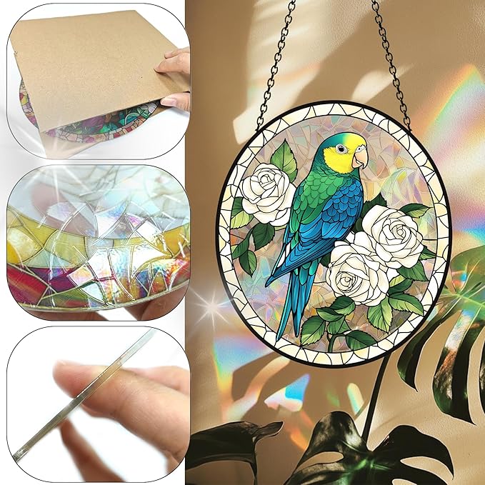 VAIIEYO Bird Acrylic Sun Catcher Window Hanging Decoration, 7.8 Inch Double-Sided Light Reflecting Ornament for Window, Garden, Porch or Balcony Decor, Housewarming, Gift for Natural Lovers