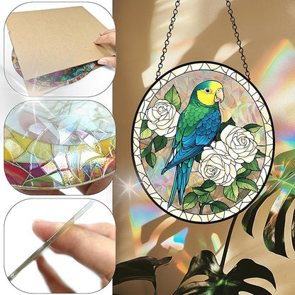 VAIIEYO Bird Acrylic Sun Catcher Window Hanging Decoration, 7.8 Inch Double-Sided Light Reflecting Ornament for Window, Garden, Porch or Balcony Decor, Housewarming, Gift for Natural Lovers
