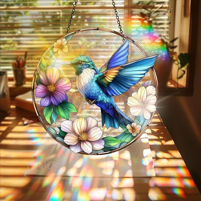 Bimkole Blue Hummingbird Sun Catchers Indoor Window - Hummingbirds Acrylic Suncatcher Hanging Decoration for Living Room Bedroom Summer Home Balcony Outdoor Garden Ornaments Decoration 7.8x7.8 Inch