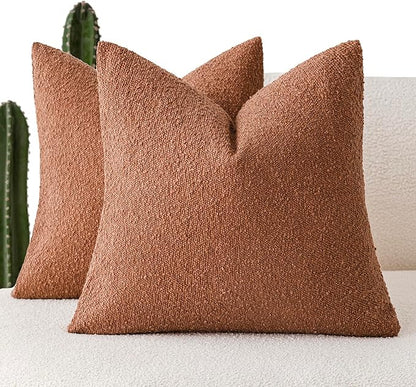 Foindtower Pack of 2, Decorative Textured Boucle Throw Pillow Covers Accent Solid Pillow Cases Neutral Couch Cushion Case for Chair Sofa Bedroom Living Room Home Decor 22x22 Inch Burnt Orange Hazel