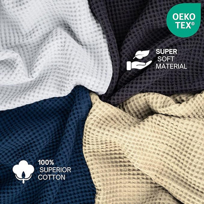 100% Cotton Waffle Blankets for Bed - Queen (90" x 90") Lightweight, Breathable and Soft, Waffle Weave Blanket for All-Season - Summer, Spring, Winter (Blue)