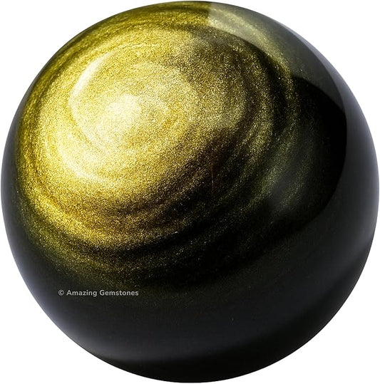 Amazing Gemstone Golden Sheen Obsidian Crystal Ball with Stand - 1.5 Inches Crystal Sphere Meditation Balls for Witchcraft and Decorative Balls