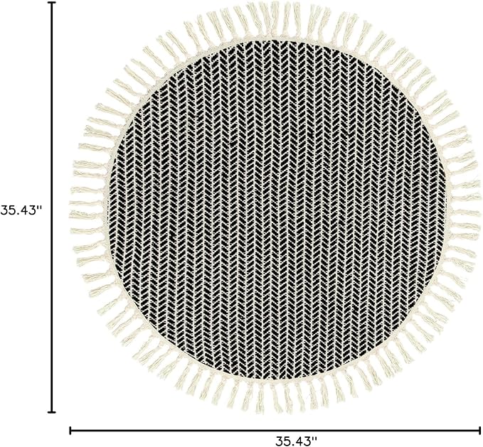 Lahome Boho Black and White Round Rug 3ft, Small Circle Bathroom Kitchen Rug Lightweight Washable Rugs for Entryway with Tassels, Farmhouse Cotton Non Shedding Round Mat for Bath Dorm Bedroom