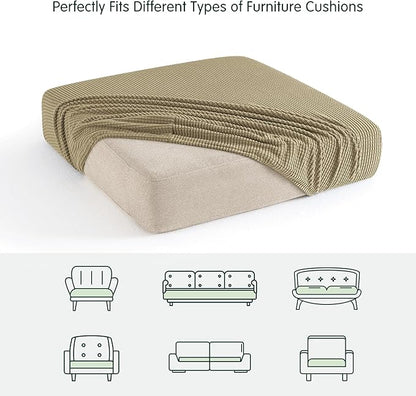 CHUN YI 3Piece Stretch Couch Cushion Covers, Sofa Seat Slipcovers for Pets, Suitable for Armchair Loveseat Sofa with Spandex Jacquard Washable Fabric(3Piece,Sand)