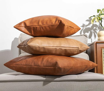 Faux Leather Throw Pillow Covers 12X20 Inch Set of 2 Brown Outdoor Modern Farmhouse Solid Decorative Pillow Covers for Room Couch Living Bedroom Bed Sofa