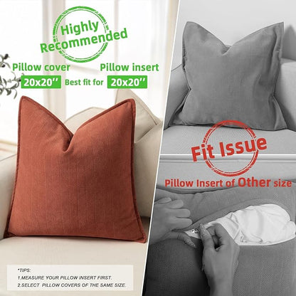 ZWJD Rust Throw Pillow Covers 20x20 Set of 2 Chenille Fall Pillow Covers with Elegant Design Soft and Luxurious Decorative Throw Pillows for Couch, Bed, and Home Decor