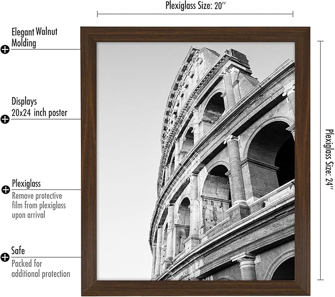 Americanflat 20x24 Picture Frame with Polished Plexiglass - Wide Picture Frames Made of Engineered Wood for Vertical or Horizontal Wall Display - Epic Collection - Walnut