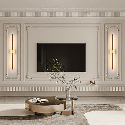 30″ Walnut Battery Operated Wall Sconces with Remote Control, Rechargeable Wall Sconces Set of 2, LED Sconces Wall Lighting, Wireless Wall Lights for Bedroom, Living Room, Background Wall