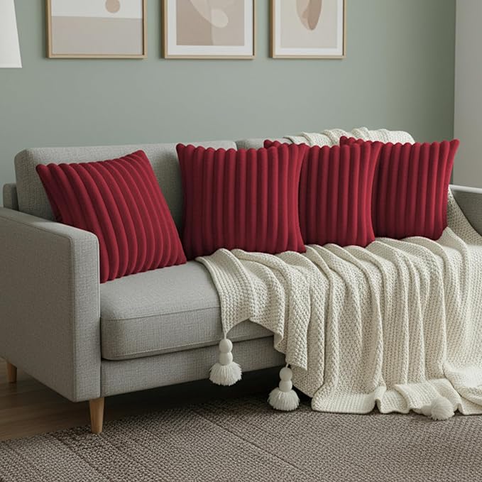 Red Throw Pillow Covers 20 x 20 Set of 4, Cute Boho Throw Pillow Cover for Couch/Bed, Decorative Pillows Covers for Sofa/Bed, Accent Pillow Covers for Living Room, Rustic/Home/Room Decor