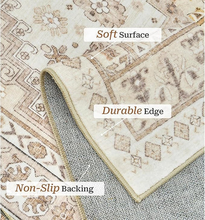 zesthome 6x9 Area Rug, Super Soft Washable Rugs for Living Room, Non-Slip Stain Resistant Vintage Rugs, Ultra-Thin Large Area Rugs