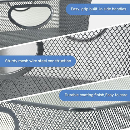 Neudeco Wire Storage Baskets - 6 Pack Metal Mesh Organizers for Kitchen, Laundry, Garage, Fridge & Bathroom - Gray