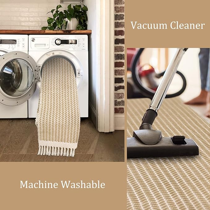 Lahome Boho Rugs for Bedroom, 3x5 Bathroom Rug Lightweight Farmhouse Woven Area Rug with Tassels, Throw Rugs Washable Kitchen Rug Non Shedding Indoor Door Mats for Entryway Living Room, Khaki