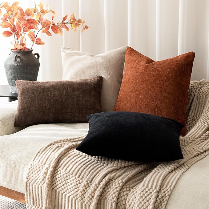 Foindtower Pack of 2 Soft Textured Throw Decorative Pillow Covers Square Accent Solid Cushion Cover Cozy Farmhouse Pillow Case with Zipper for Couch Sofa Bed Living Room 24x24 Inch, Burnt Orange