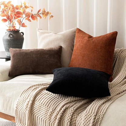 Foindtower Pack of 2 Soft Textured Throw Decorative Pillow Covers Square Accent Solid Cushion Cover Cozy Farmhouse Pillow Case with Zipper for Couch Sofa Bed Living Room 22x22 Inch, Burnt Orange