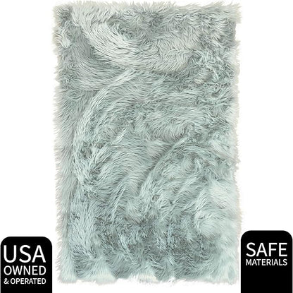 Super Area Rugs Ultra Soft & Fluffy Faux Sheepskin Rug, Teal 3 x 5 Feet Carpet for Bedroom Living Room