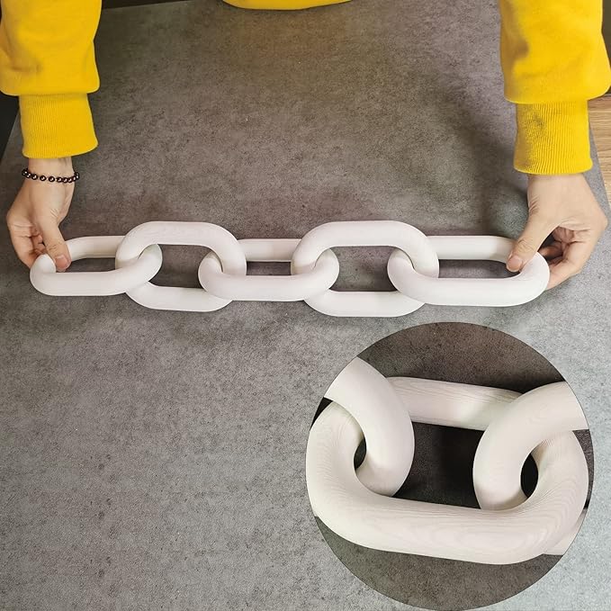 Wood Chain Link Decor, Shelf Decor Accents 5 Link Chain Boho Pine Wood Carved Modern Home Decor，for Farmhouse Living Room Bedroom Bookshelf Porch Coffee Table Decor (White)