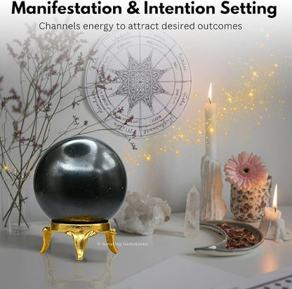 Amazing Gemstone Hematite Crystal Ball with Stand - 1.5 Inches Crystal Sphere Meditation Balls for Witchcraft and Decorative Balls