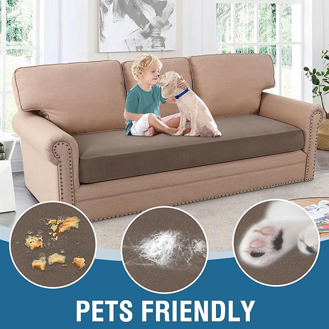 H.VERSAILTEX Fleece Couch Cushion Covers Stretch Couch Covers for 3 Cushion Couch Sofa Thick and Soft Couch Cushion Covers Washable (3 Seater Cushion Cover, Taupe)