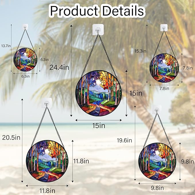 DASTOLL Stained Glass Window Hanging, Colorful Forest Landscape Tree Suncatcher for Doors Window Home Abstract Sun Catchers Decoration Mother's Day Birthday Gifts for Women, Men, and Mom 11.8 in