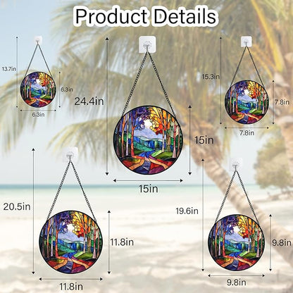 DASTOLL Stained Glass Window Hanging, Colorful Forest Landscape Tree Suncatcher for Doors Window Home Abstract Sun Catchers Decoration Mother's Day Birthday Gifts for Women, Men, and Mom 9.8 in