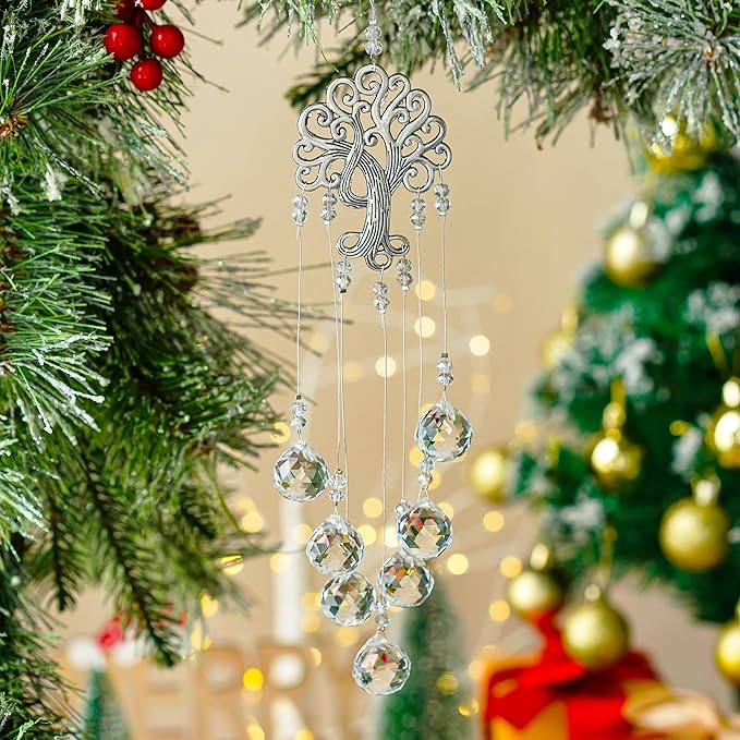 H&D HYALINE & DORA Garden Hanging Crystal Suncatchers Rainbow Makers with Crystal Ball Prisms and Metal Tree of Life for Garden Outdoor Home Kids Room Window