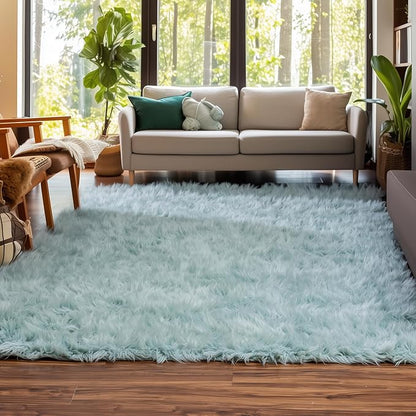 Super Area Rugs Ultra Soft & Fluffy Faux Sheepskin Rug, Teal 5 x 7 Feet Carpet for Bedroom Living Room