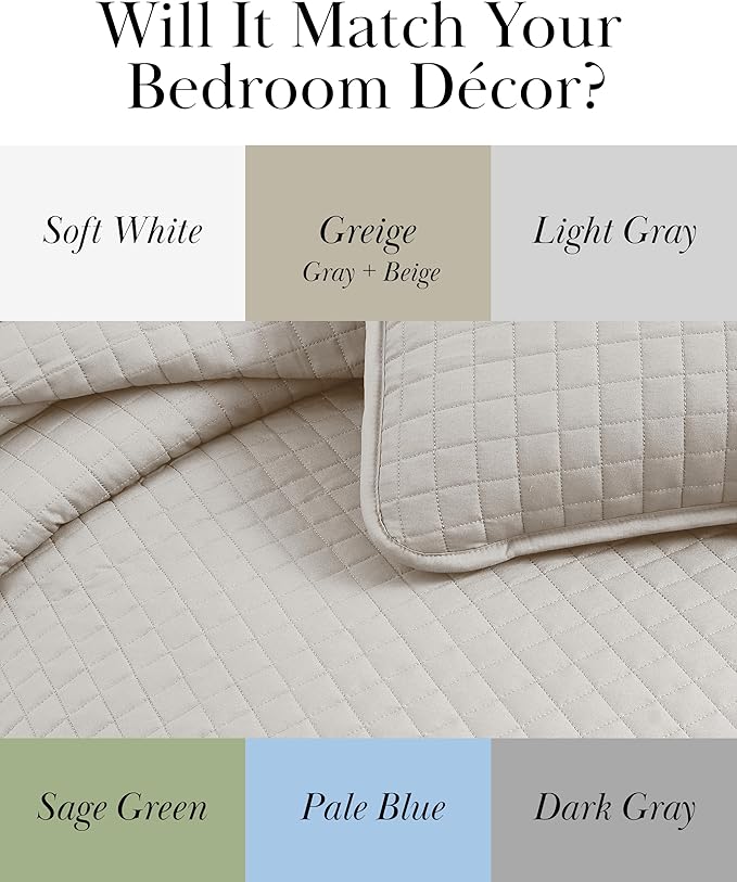 Southshore Fine Living, Inc. Full/Queen Quilt Bedding Set, Microfiber Quilts Queen Size, Coverlet, Stain & Pet Hair Resistant Bedding, Full Size Bedspread with 2 Pillow Shams, Bone