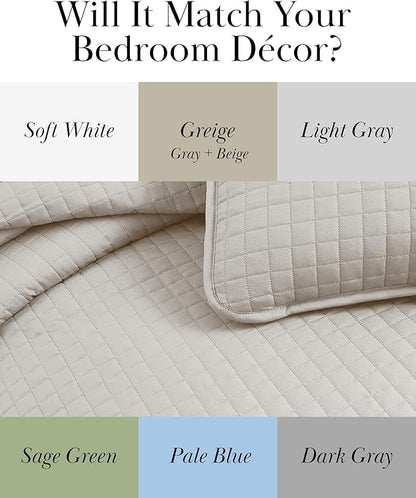 Southshore Fine Living, Inc. Full/Queen Quilt Bedding Set, Microfiber Quilts Queen Size, Coverlet, Stain & Pet Hair Resistant Bedding, Full Size Bedspread with 2 Pillow Shams, Bone