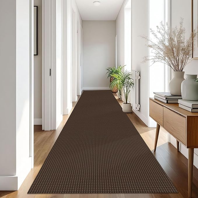IOHOUZE Washable Exrea Long Hallway Runner Rug 3x16 Non Slip Rubber Backed Kitchen Runner Entryway Runner Indoor, Woven Rugs Floor Carpet for Kitchen Hall Entryway Stair, Brown