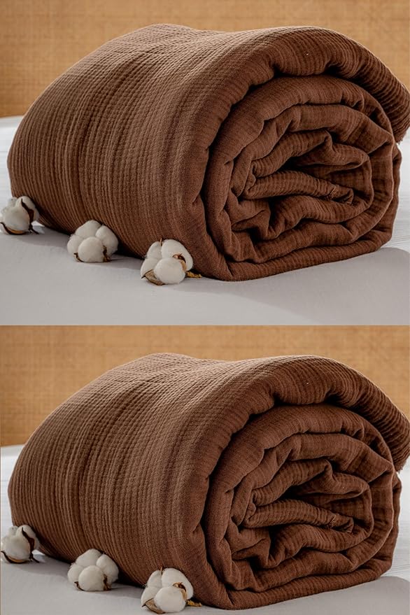 Muslin Blanket - Pure 100% Turkish Cotton Airy Soft Light Versatile Gauze Throw Blanket for Bed, Couch, Sofa (Dark Brown, King Size (95" x 110" inch))