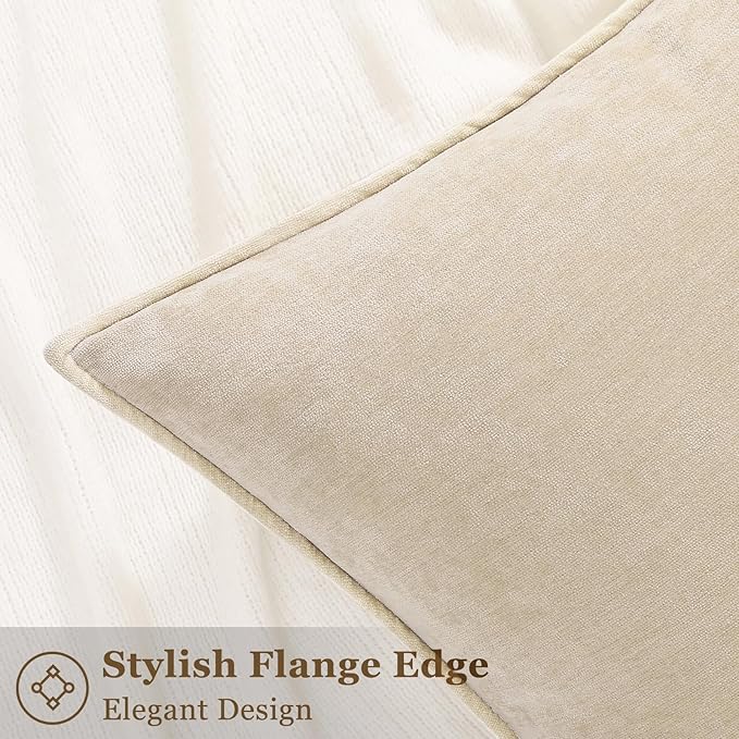 decorUhome Spring Couch Euro Sham Throw Pillow Covers 26x26 Set of 2, Decorative Soft Velvet Neutral Chenille Pillow Covers with Elegant Design for Sofa Bed Living Room Home Decor, Beige