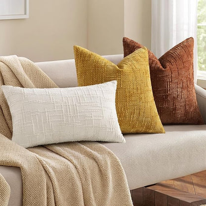 decorUhome Spring Rust Chenille Throw Pillow Covers 16x16 Set of 2 Textured Slubby Couch Pillow Covers Farmhouse Accent Modern Neutral Decorative Pillow Cases for Bed Sofa Living Room