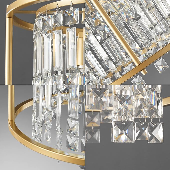 LMQNINE Modern Foyer Chandelier, Gold Crystal Chandelier Entryway Pendant Light Fixture, Round Adjustable Height Chandeliers for Kitchen Island, L15.74'' x H10.43''