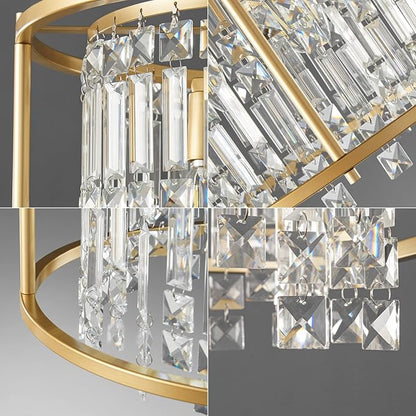 LMQNINE Modern Foyer Chandelier, Gold Crystal Chandelier Entryway Pendant Light Fixture, Round Adjustable Height Chandeliers for Kitchen Island, L15.74'' x H10.43''
