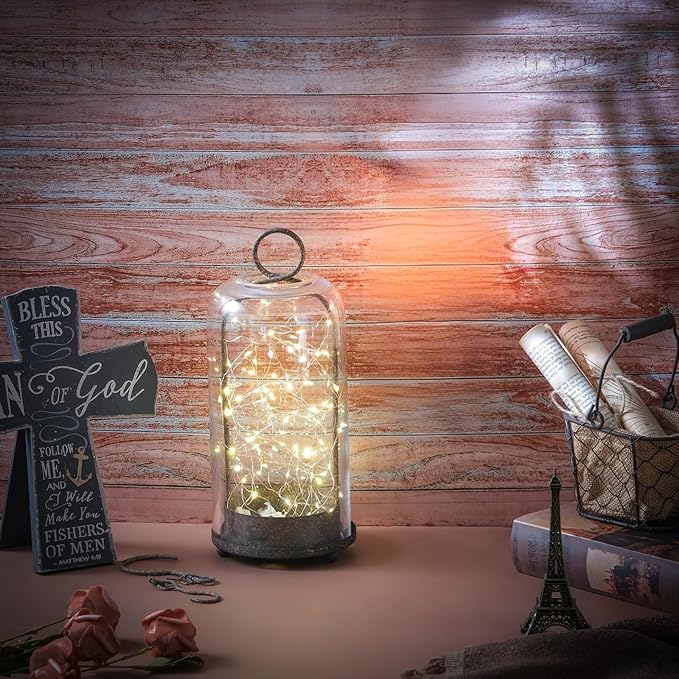 12" High Versatile Modern Metal Hurricane Lantern with Handmade Sturdy Glass Dome in Rustic Brown for Pillar Candle & Plants, Industrial, Farmhouse, Shabby Chic (Brown, 5"x12")