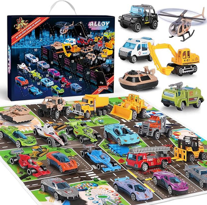 24 PCS Play Vehicles Advent Calendar, 24 Days of Surprises Toys Box, Christmas Countdown Advent Calendars for Kid Boys