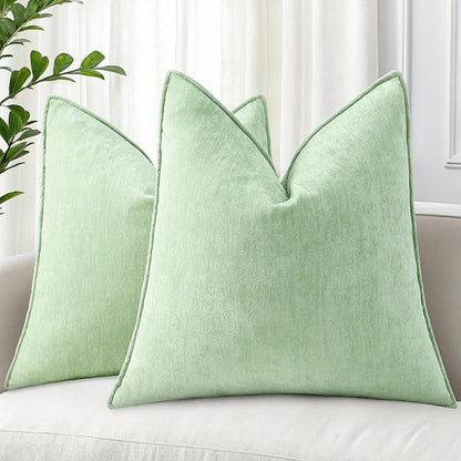 decorUhome Spring Couch Euro Sham Throw Pillow Covers 24x24 Set of 2, Decorative Soft Velvet Neutral Chenille Pillow Covers with Elegant Design for Sofa Bed Living Room Home Decor, Sage Green