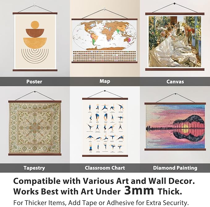 HONKKI Magnetic Poster Hanger Frame for 11x17 11x15 11x11 Movie Music Posters Wall Art,Walnut Wood Picture Frames for Canvas Diamond Map Decor, Living Room Calendar Banner Tapestry Photo Hanging Stand