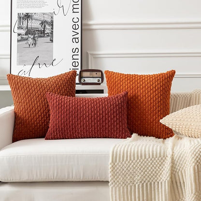 Kevin Textile Fall Throw Pillow Covers Soft Corduroy Decorative Set of 2 Boho Striped Pillow Covers Pillowcases Farmhouse Home Decor for Couch Bed Sofa Living Room 26x26 Inch Rust Brown