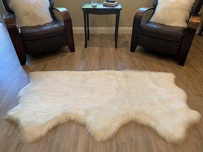LAMBZY Faux Sheepskin Super Soft Hypoallergenic Silky Shag Rug for Living Room, Kids Room, Sofa (Triple Side by Side 3'x6', White)