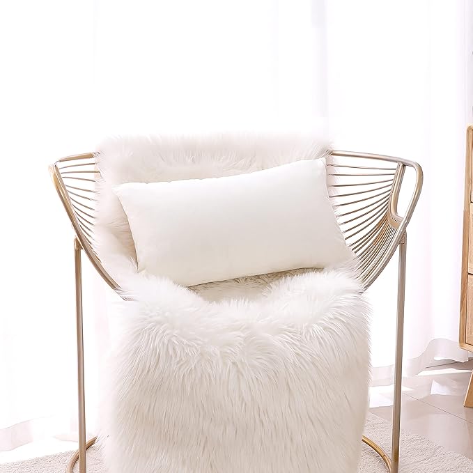 NiNi ALL Decorative Throw Pillow Covers Velvet 20x30 Inch Pack of 2 Cream White Cushion Covers Soft for Couch Sofa Bedroom Living Room Outdoor